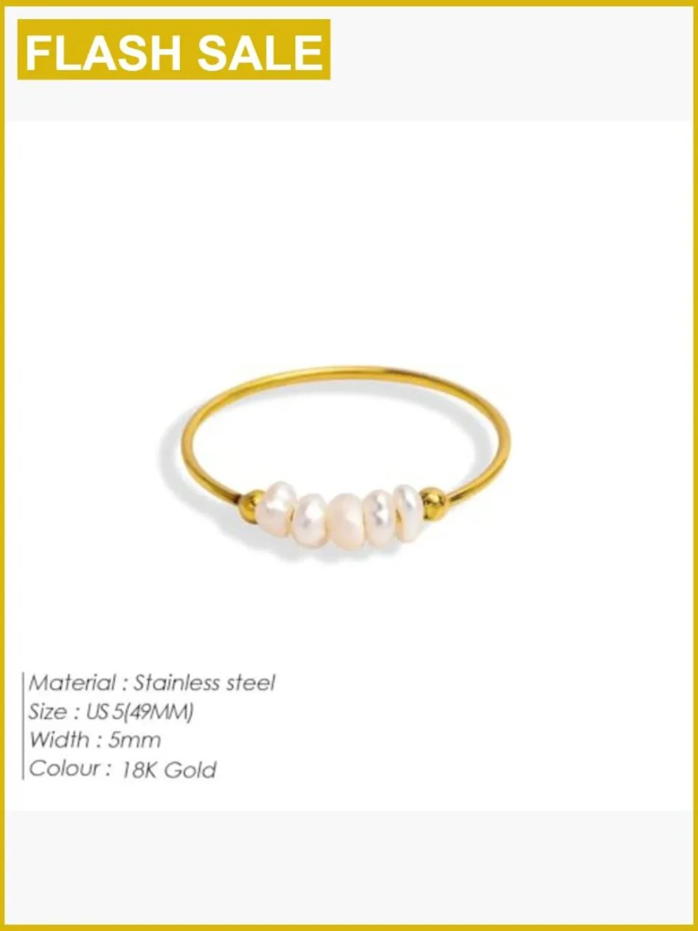 18K Gold Plated Pearl Stackable Ring Non Tarnish Wedding Promise Jewelry